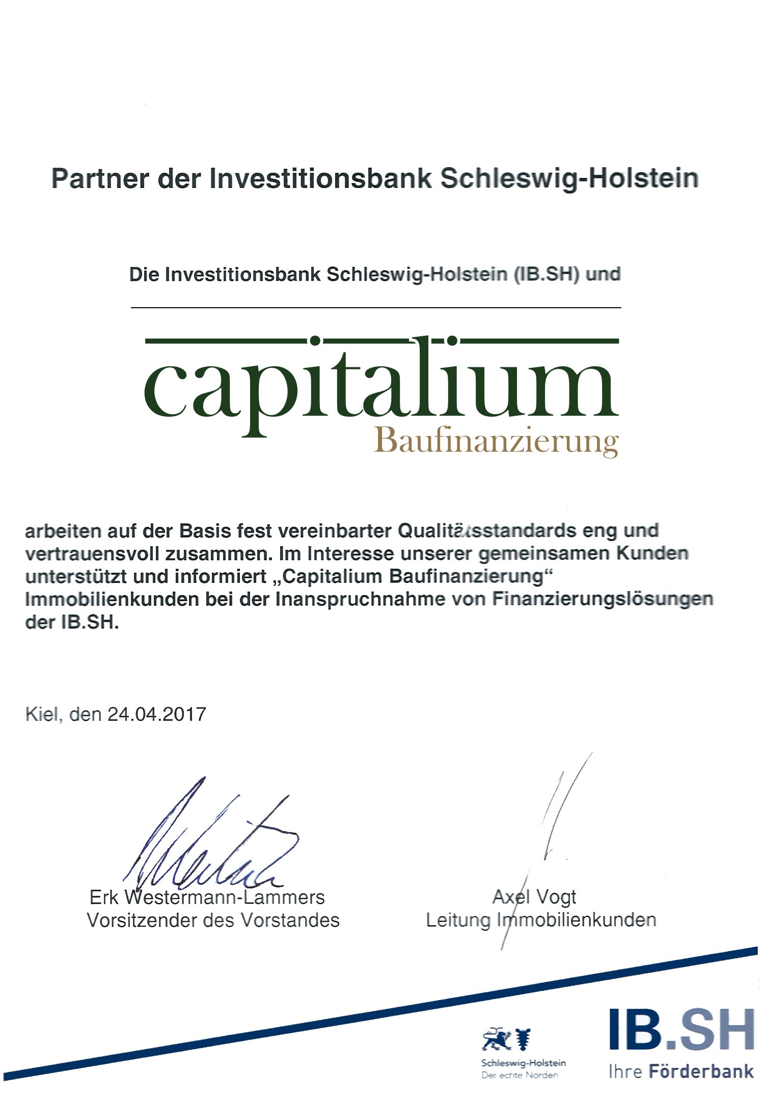 Zertifikat IB.SH - Capitalium Finanberater Baufinanzierung Hamburg Kredit Immobilienkauf Matthias Drews Anja Willumeit Baufi